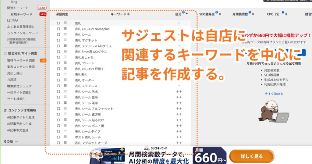 サジェストは自店に関連するキーワードを中心に記事を作成する