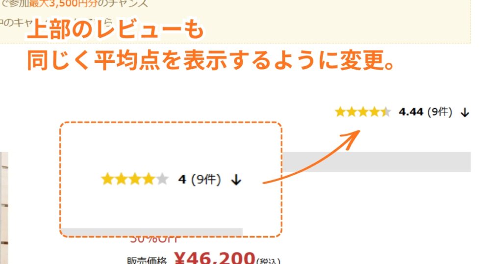ページ上部の評価の表示も同様に小数点の表示に対応した。